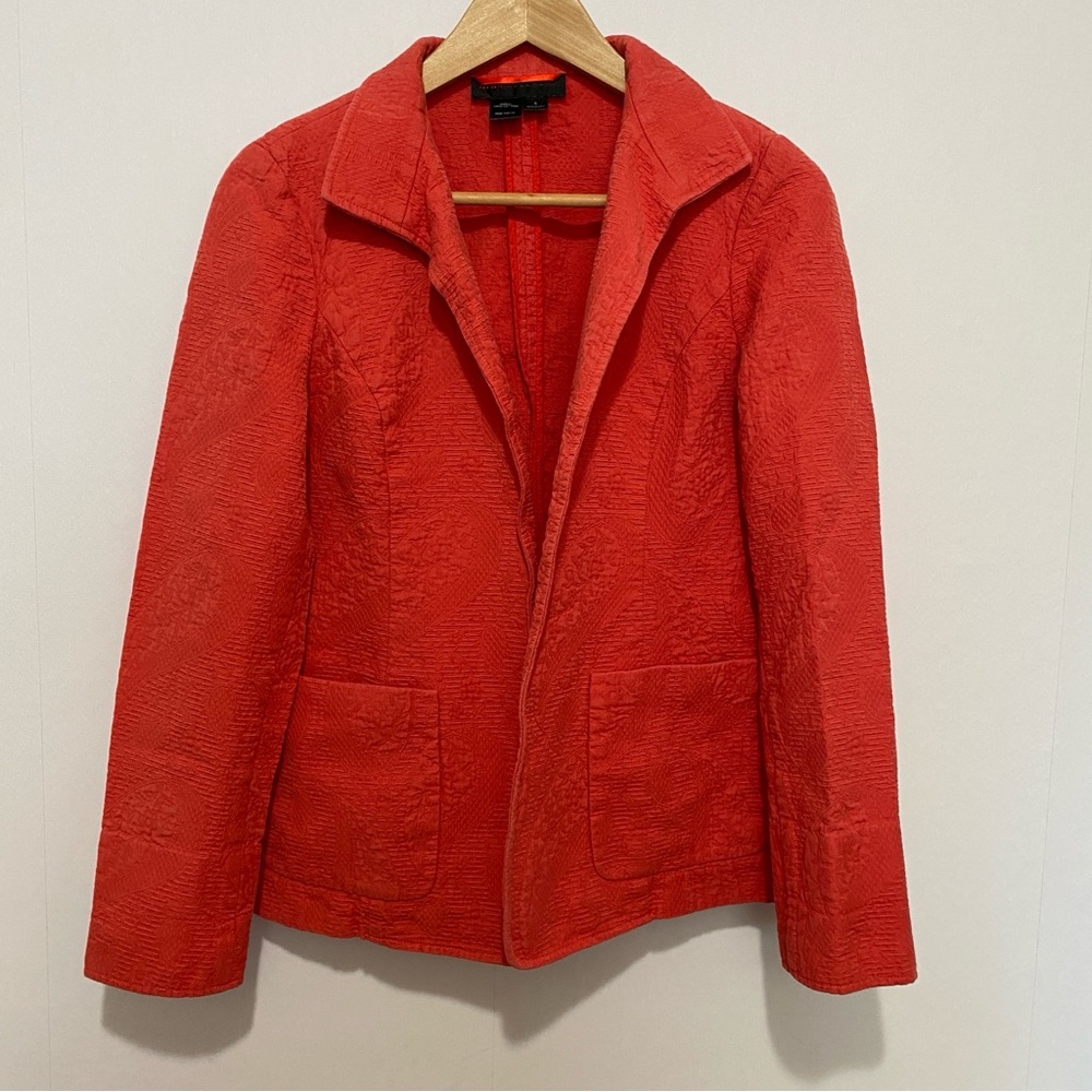 Nina McLemore Red Textured Cotton Open Blazer Size 6 Career Jacket Bold Classic‎